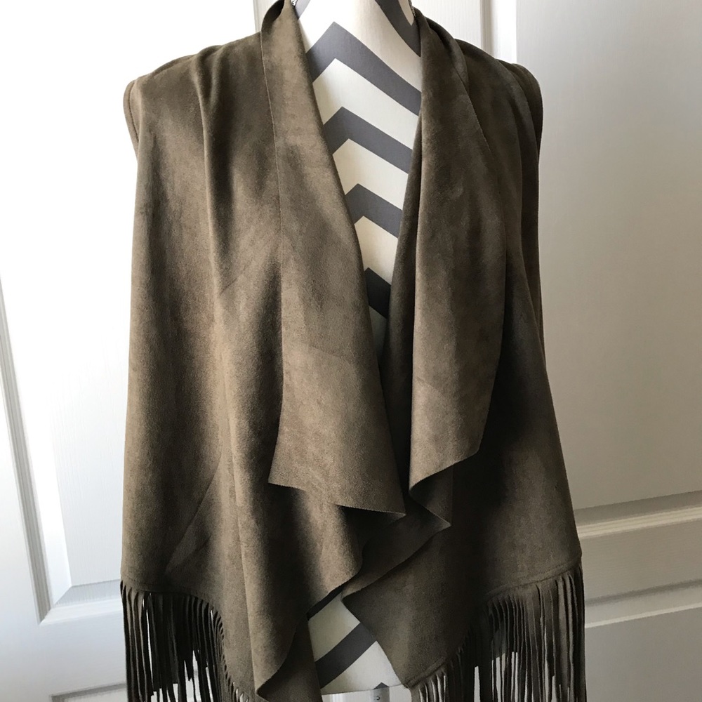 Faux suede fringe vest